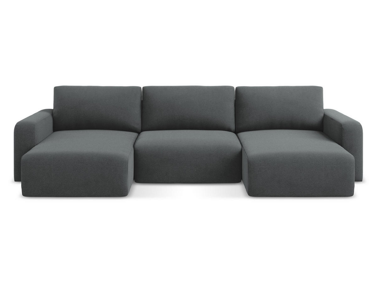 WOHNLANDSCHAFT Strukturstoff Stoff Grau - Beige/Schwarz, Kunststoff/Textil (332/79/149cm) - Makamii