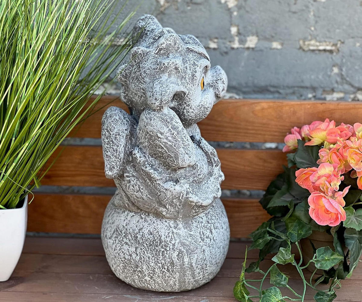 STEINFIGUR Drache Alfredo Steinguss frostfest - Grau, Stein (21/38/21cm) - stoneandstyle