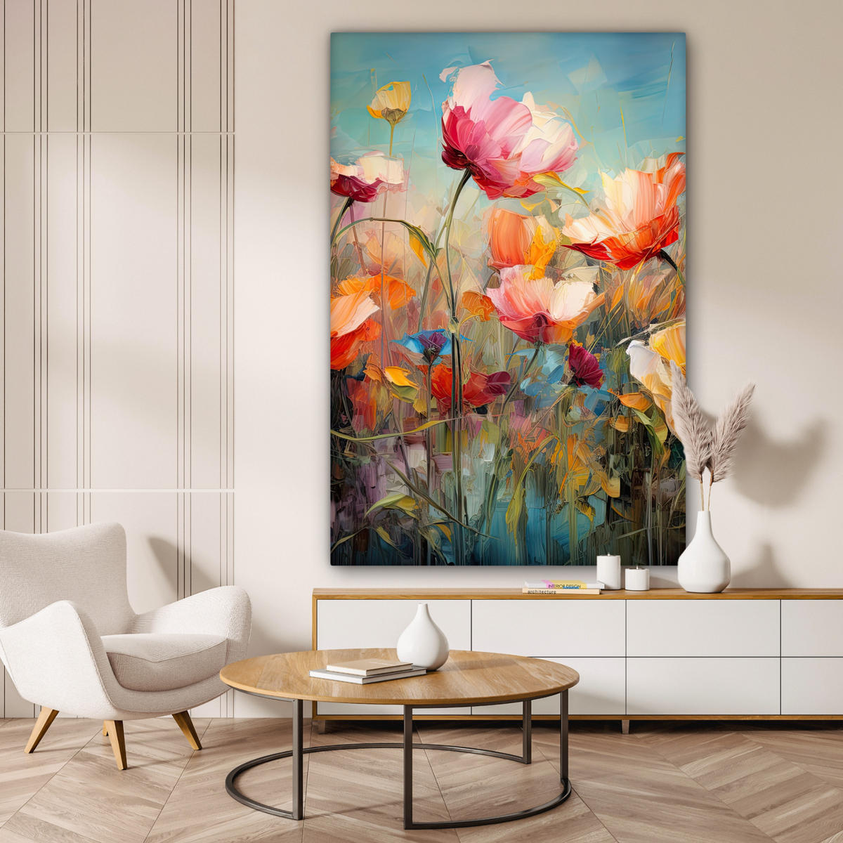 SLIKA NA PLATNU Cvetje 90x140 cm - oranžna, tekstil (90/140cm) - MuchoWow
