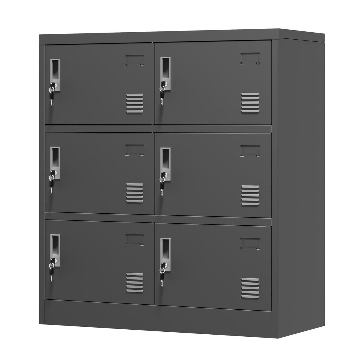 KOMMODE 90/40/100 cm aus Metall mit 6 abschließbaren Fächern Schwarz - Schwarz, Metall (40/100/90cm) - Modenvie