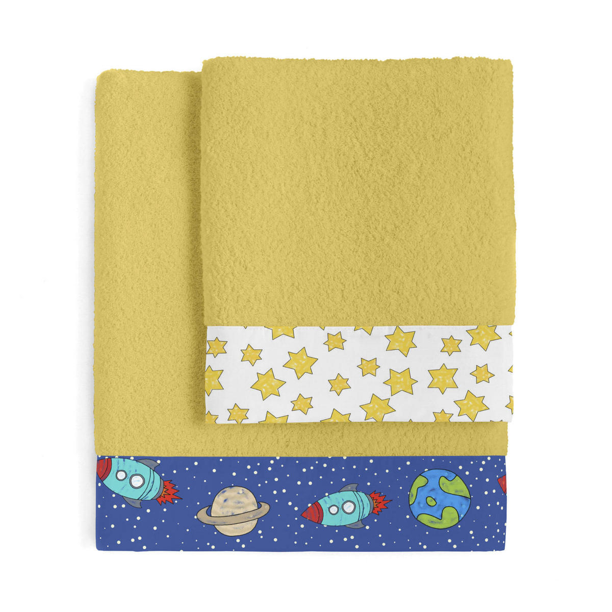 HANDTUCH 2er-Set space rocket senf - Gelb, Textil (70/140cm) - Happy Friday