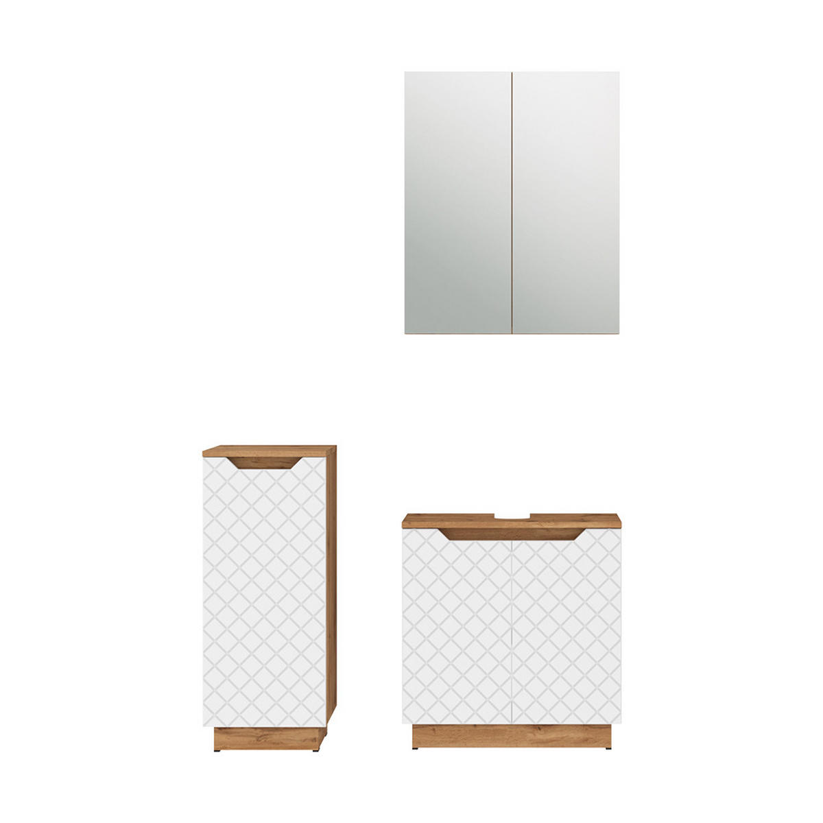 BADMÖBEL-SET Lotta Eiche/Weiß mit Kachelstruktur 3 Teile - Weiß, Holzwerkstoff (59.8/62.1/32cm) - Vicco