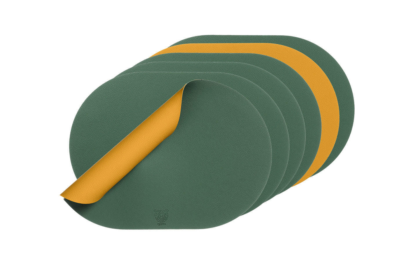 TISCHSET - 6er-Set - Recyceltes Leder in Senfgelb und Tannengrün - Gelb, Textil (30/44.5cm) - Björn