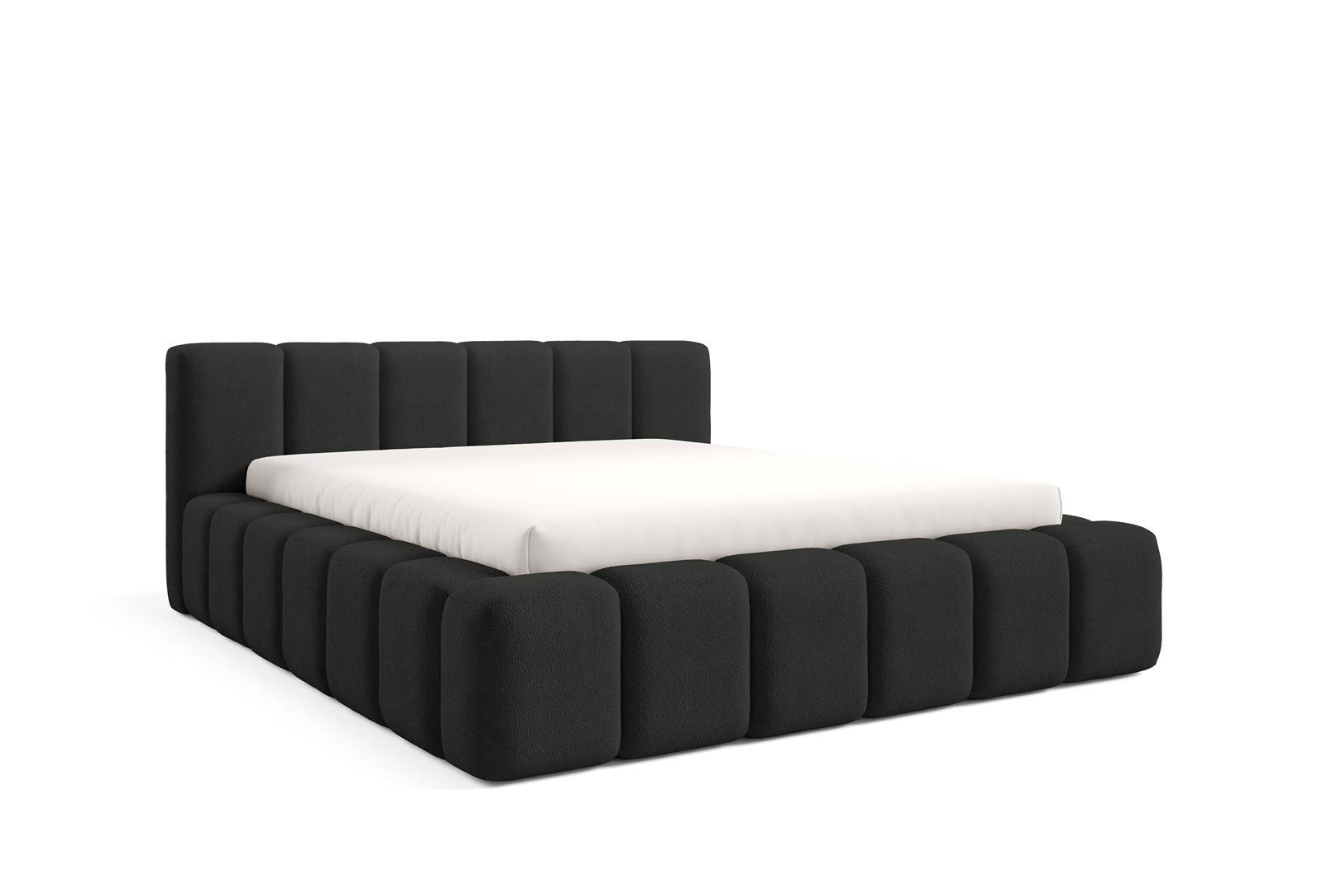 POLSTERBETT KALLA Premium 140x200 cm mit Bettkasten – QUELLE 100 - Schwarz, Holz - Dekori_Interiors