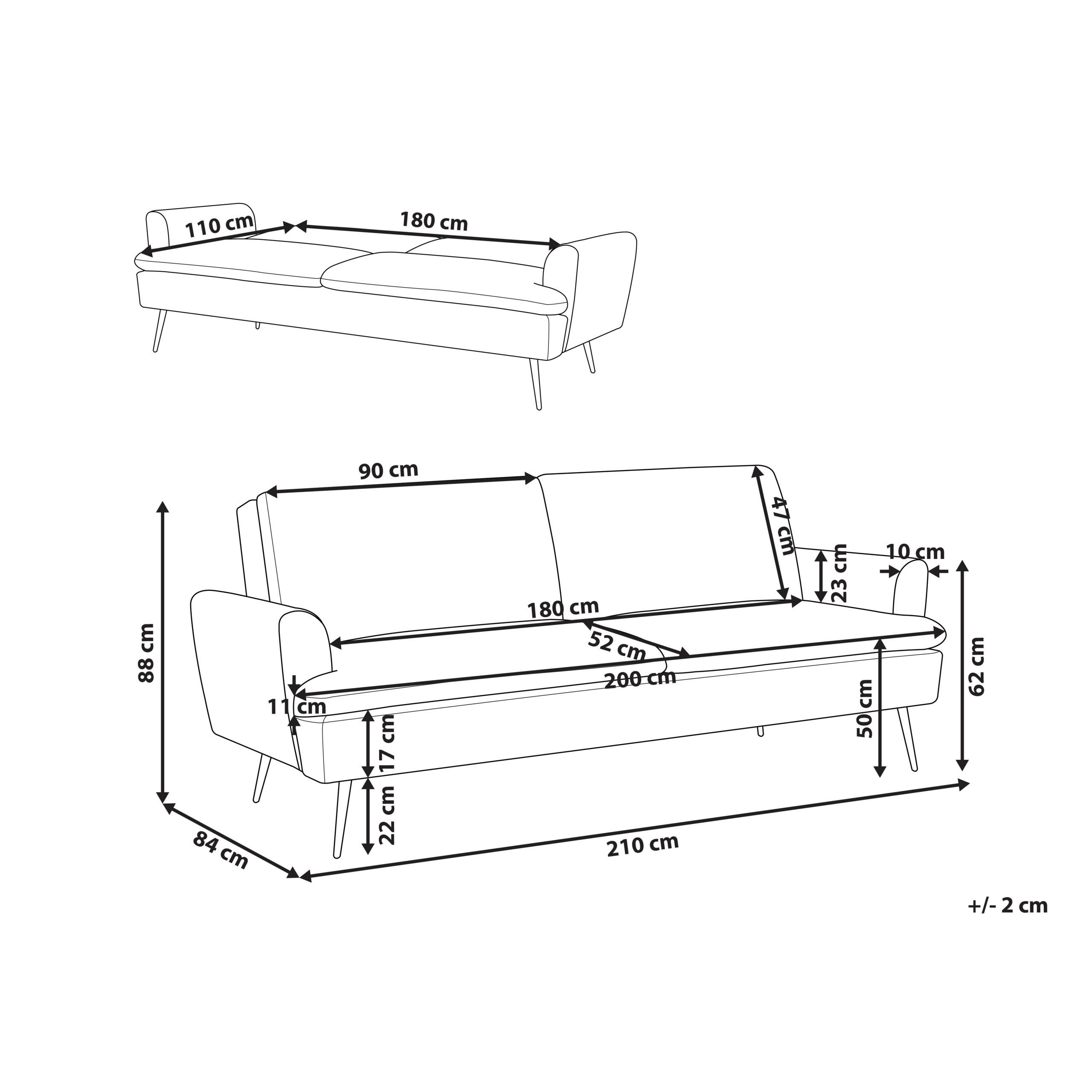 Thumbnail - Beliani 3-Sitzer-Schlafsofa, Schwarz, Textil, 210x88x84 cm, Wohnzimmer, Sofas & Couches, Schlafsofas