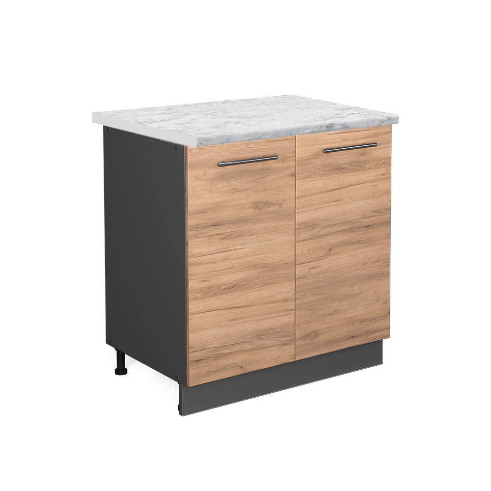 SPÜLENUNTERSCHRANK Fame-Line Goldkraft Eiche 80 cm mit Regal AP Marmor - Honigeiche/Anthrazit, Holzwerkstoff (80/82/60cm) - Vicco