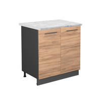SPÜLENUNTERSCHRANK Fame-Line Goldkraft Eiche 80 cm mit Regal AP Marmor - Honigeiche/Anthrazit, Holzwerkstoff (80/82/60cm) - Vicco