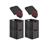 EUROBOX 4x NextGen Color mit Auflagedeckel 32x30x40 cm 30 Liter Schwarz Griffe rot offen - Rot/Schwarz, Kunststoff (30/32/40cm) - PROREGAL
