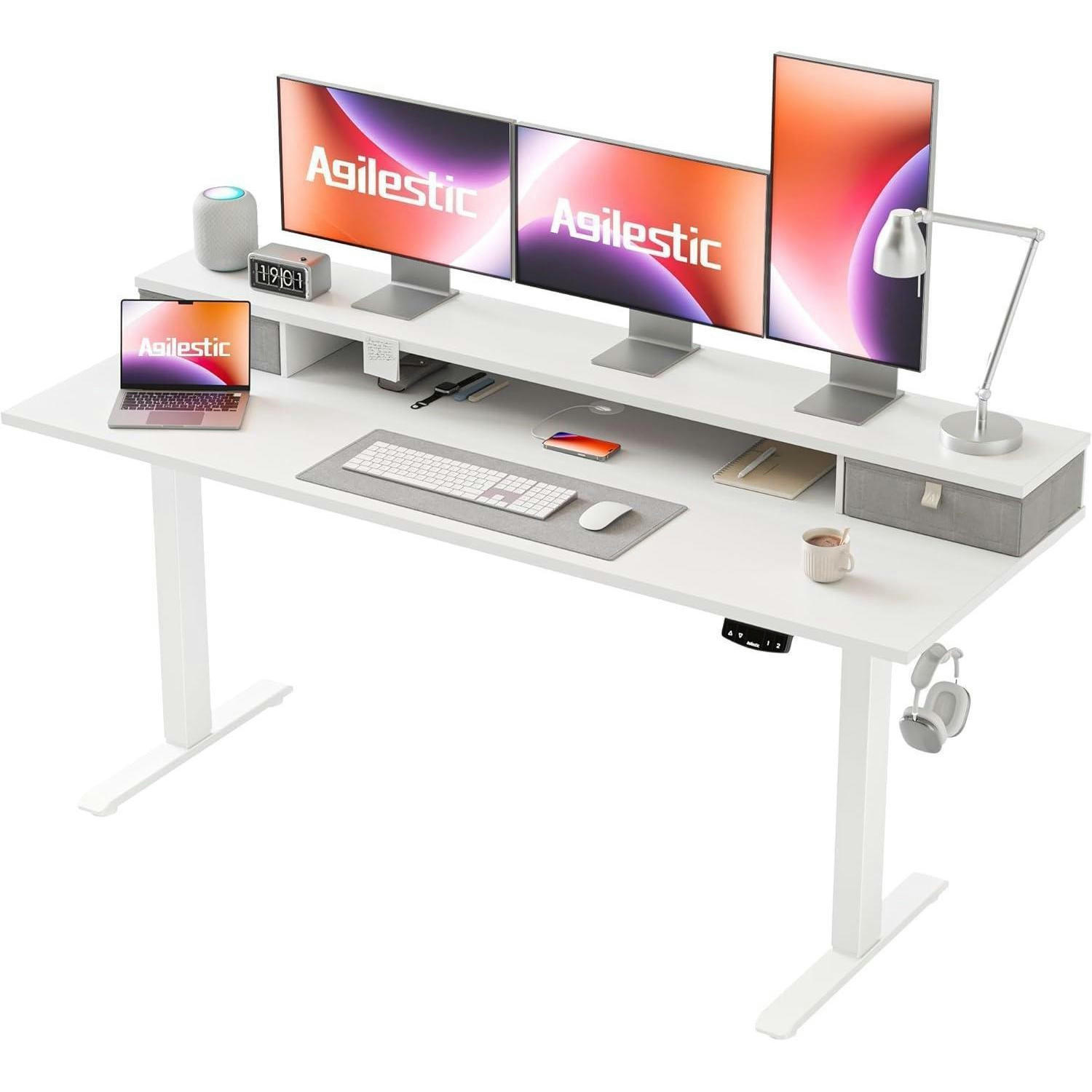 SCHREIBTISCH Höhenverstellbar Elektrisch Weiß 160 x 60 cm - Weiß, Holzwerkstoff (160/60/75cm)