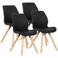 STUHL 4er Set Lederlook Schwarz - Eukalyptusholzfarben/Schwarz, Holz/Textil (49/87/58cm) - CLP