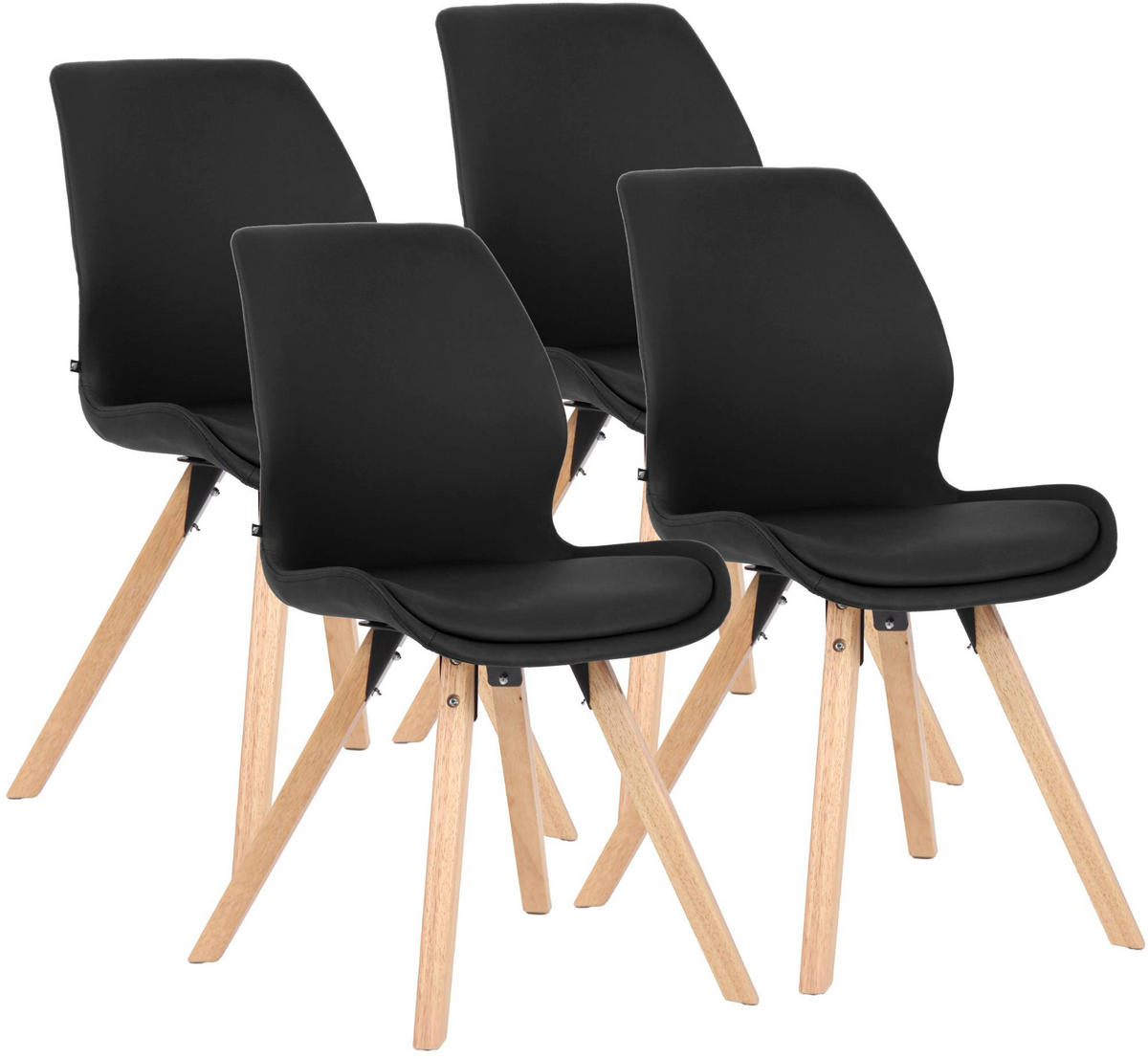 STUHL 4er Set Lederlook Schwarz - Eukalyptusholzfarben/Schwarz, Holz/Textil (49/87/58cm) - CLP