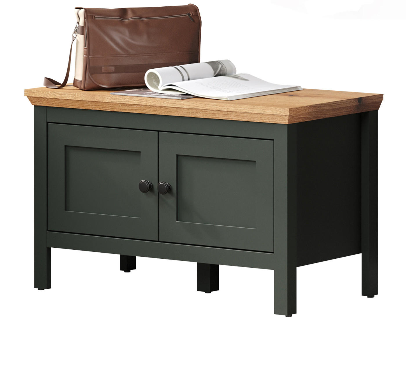 GARDEROBENBANK grün, Evoke Eiche Landhaus 77 x 48 cm, Sitzbank mit Stauraum - Eichefarben/Schwarz, Holzwerkstoff/Kunststoff (77/48/39cm) - Top.Furn