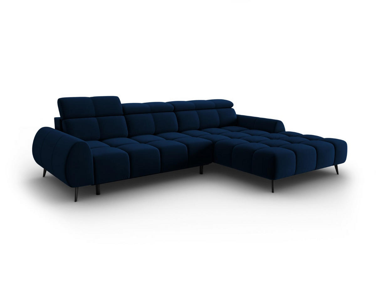 ELEKTRISCHES-ECKSOFA rechts Alyse aus Samt königsblau 5 Sitzplätze - Blau, Textil (188/295cm) - Micadoni