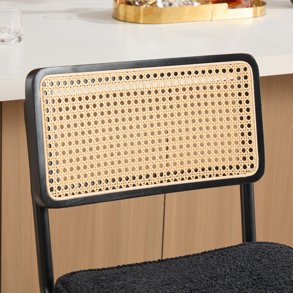 BARHOCKER DE-36899 2er-Set mit Holzrahmen und Rattan-Optik Schwarz - Schwarz, Metall (53.5/98/47cm) - ComfortXL