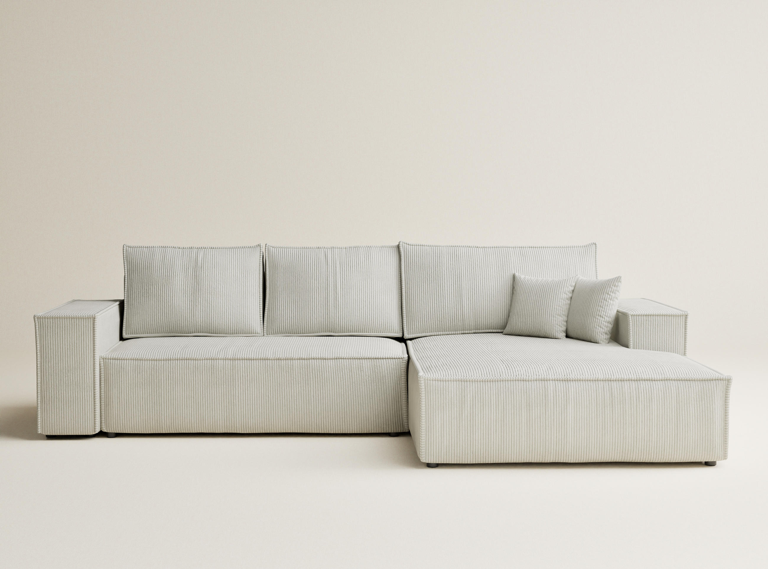 ECKSOFA MIT SCHLAFFUNKTION Maze Creme Samtstoff - Creme/Schwarz, Holz/Holzwerkstoff (294/185cm) - Maison de Reve