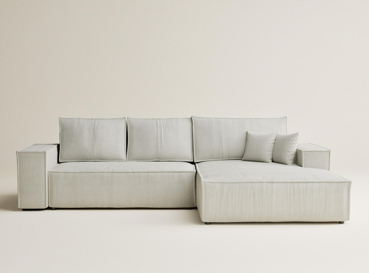 ECKSOFA MIT SCHLAFFUNKTION Maze Creme Samtstoff - Creme/Schwarz, Holz/Holzwerkstoff (294/185cm) - Maison de Reve
