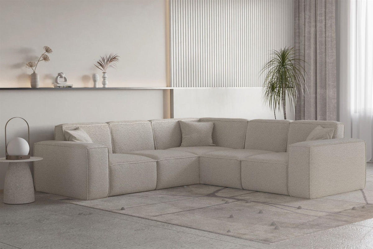 ECKSOFA Univ Celes Premium Ascot Bukla - Beige, Holzwerkstoff/Textil (246/246cm) - Fun Möbel