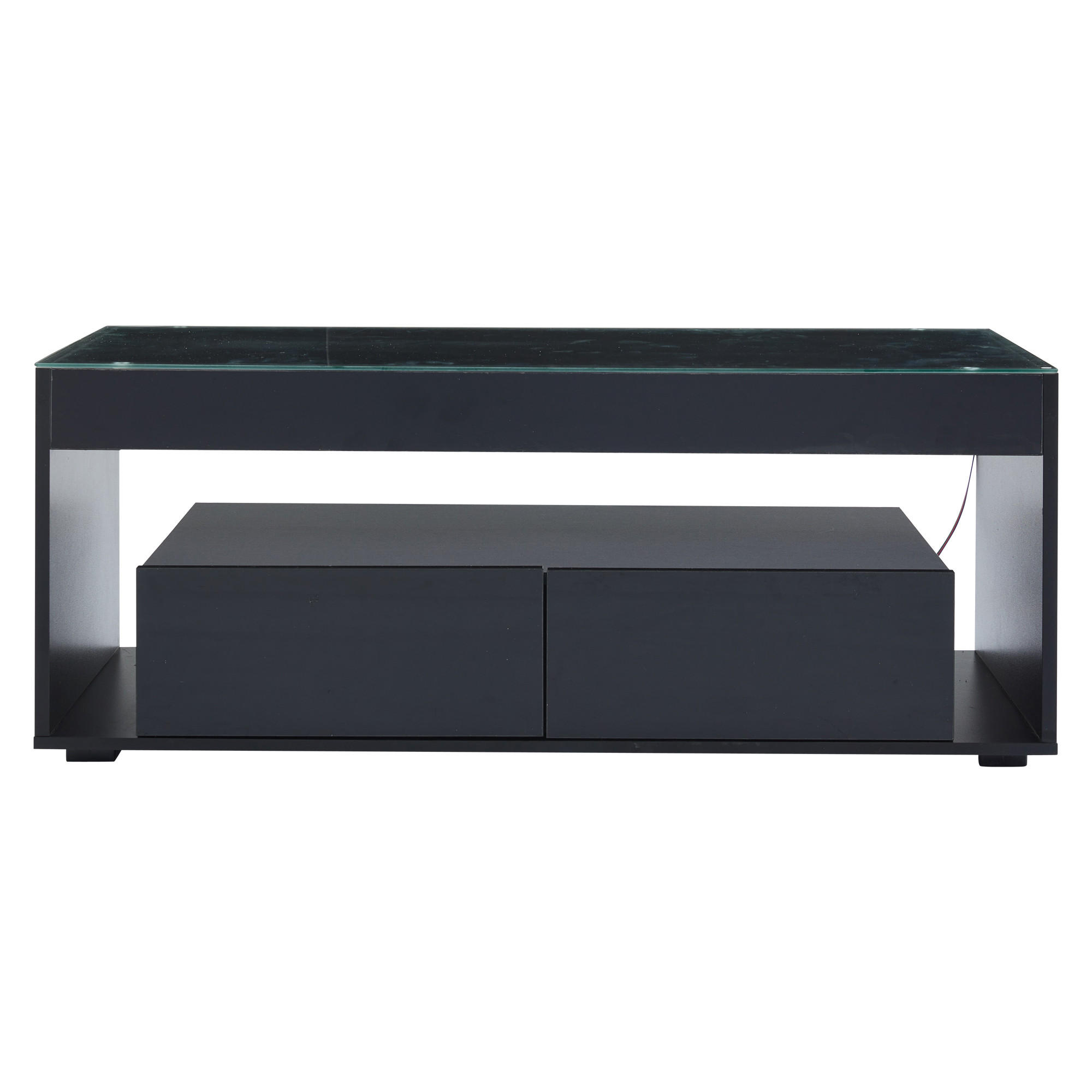 COUCHTISCH 16-Farben LED 2 Schubladen Glas Hochglanz Schwarz - Schwarz, Holzwerkstoff (110/50/40cm) - FLIEKS