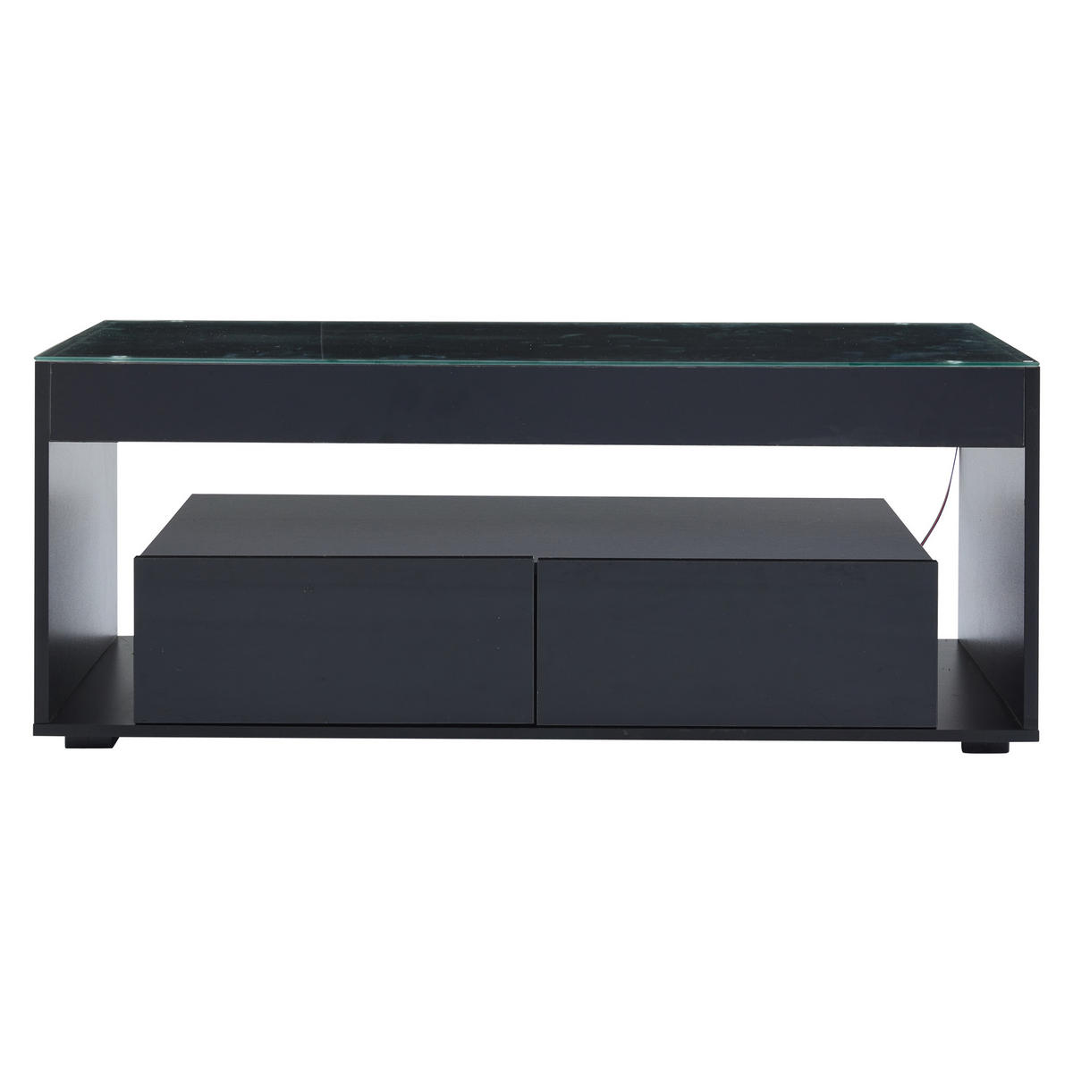 COUCHTISCH 16-Farben LED 2 Schubladen Glas Hochglanz Schwarz - Schwarz, Holzwerkstoff (110/50/40cm) - FLIEKS