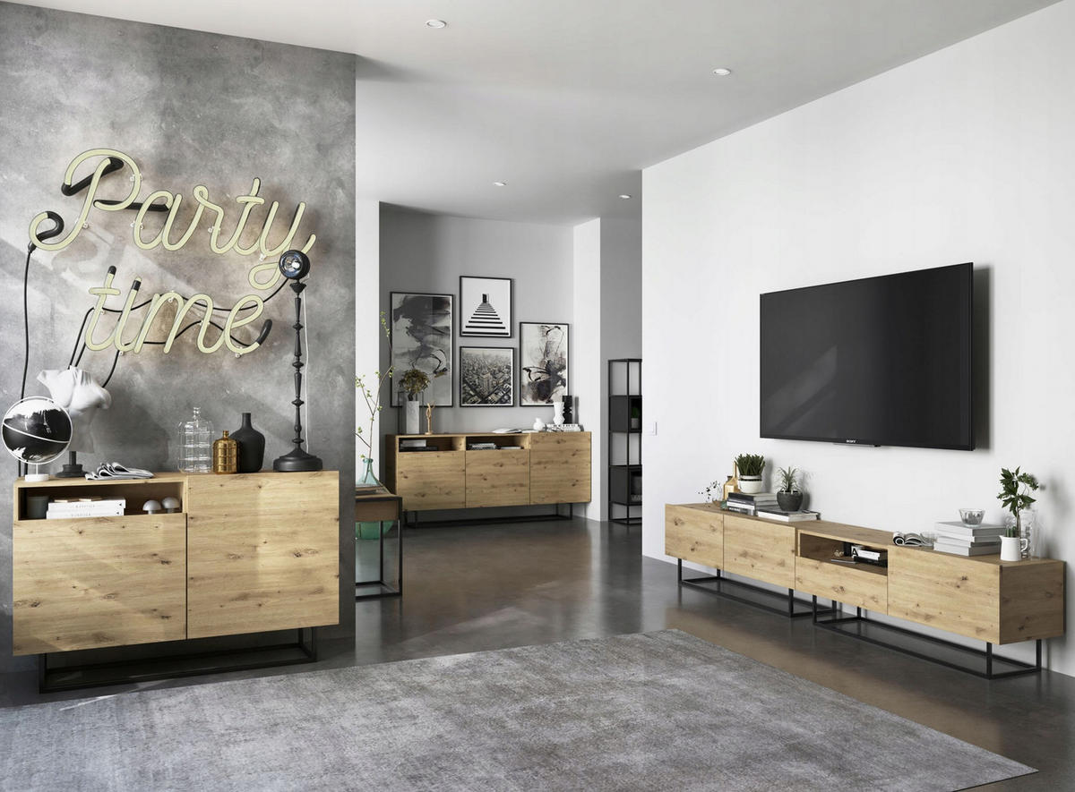 TV-SCHRANK Enjoy Eiche artisan matt matt mit Metallrahmen 120 cm - Schwarz/Eiche Artisan, Holzwerkstoff/Metall (120/46/35cm) - Meble Lindner