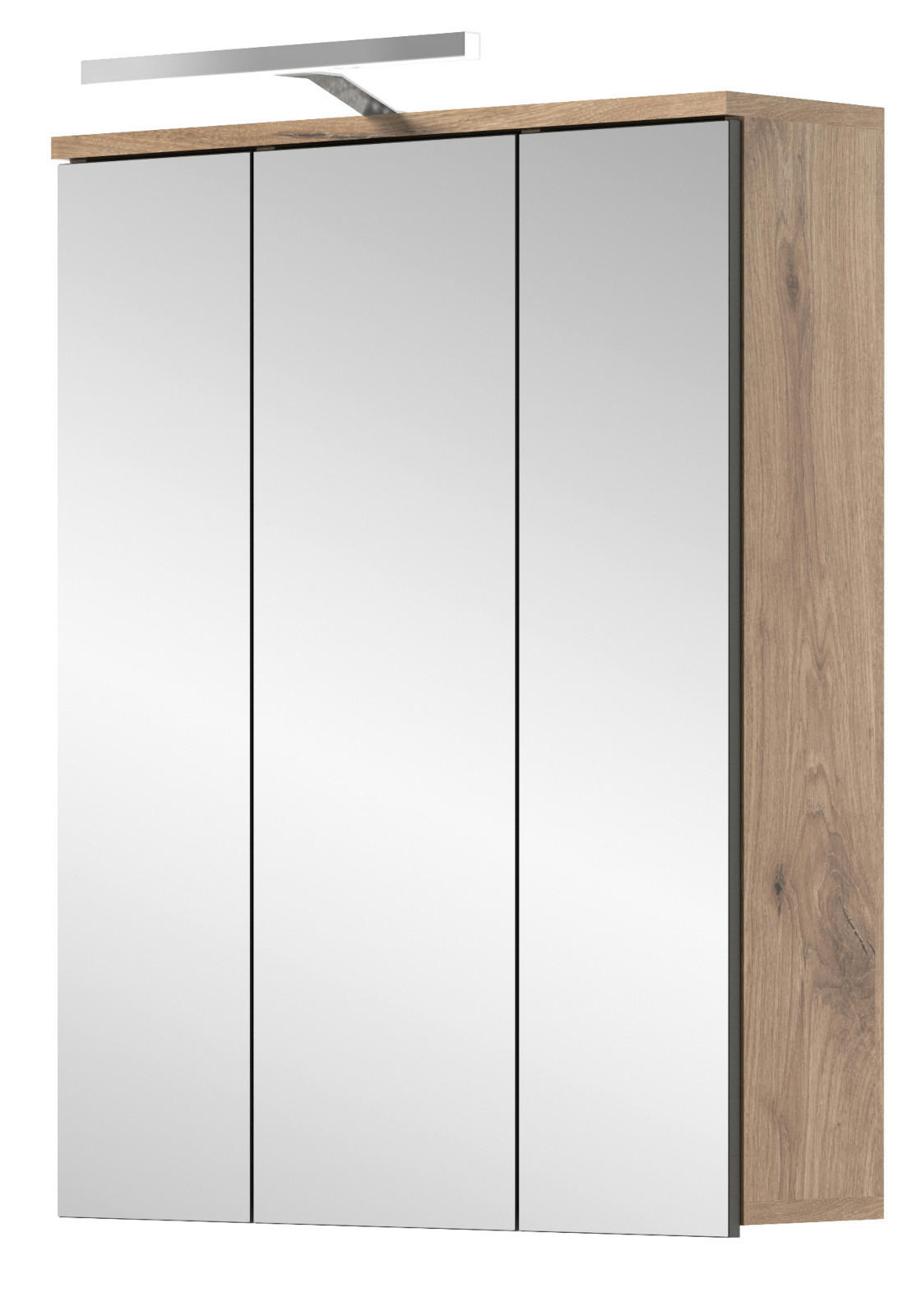 SPIEGELSCHRANK Eiche 60 cm Badschrank 3-türig, Badezimmermöbel - Eichefarben, Glas/Holzwerkstoff (60/77/18cm) - Inn.Furn
