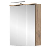 SPIEGELSCHRANK Eiche 60 cm Badschrank 3-türig, Badezimmermöbel - Eichefarben, Glas/Holzwerkstoff (60/77/18cm) - Inn.Furn