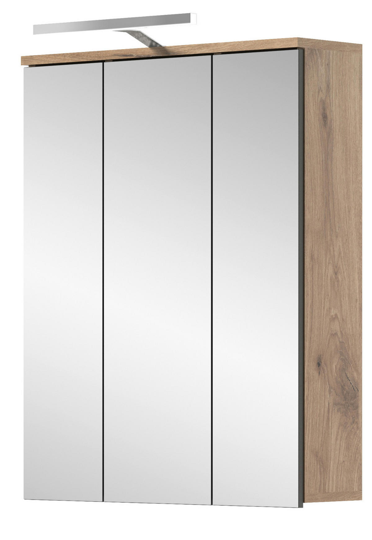 SPIEGELSCHRANK Eiche 60 cm Badschrank 3-türig, Badezimmermöbel - Eichefarben, Glas/Holzwerkstoff (60/77/18cm) - Inn.Furn