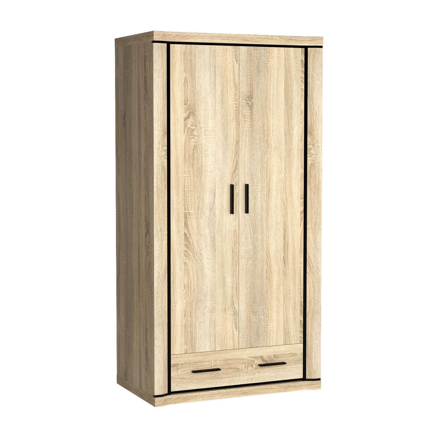 KLEIDERSCHRANK Dallas D-20 97 x 192 x 59 cm Eiche Sonoma - Schwarz/Sonoma Eiche, Holzwerkstoff/Kunststoff (97/192/59cm) - Koseto