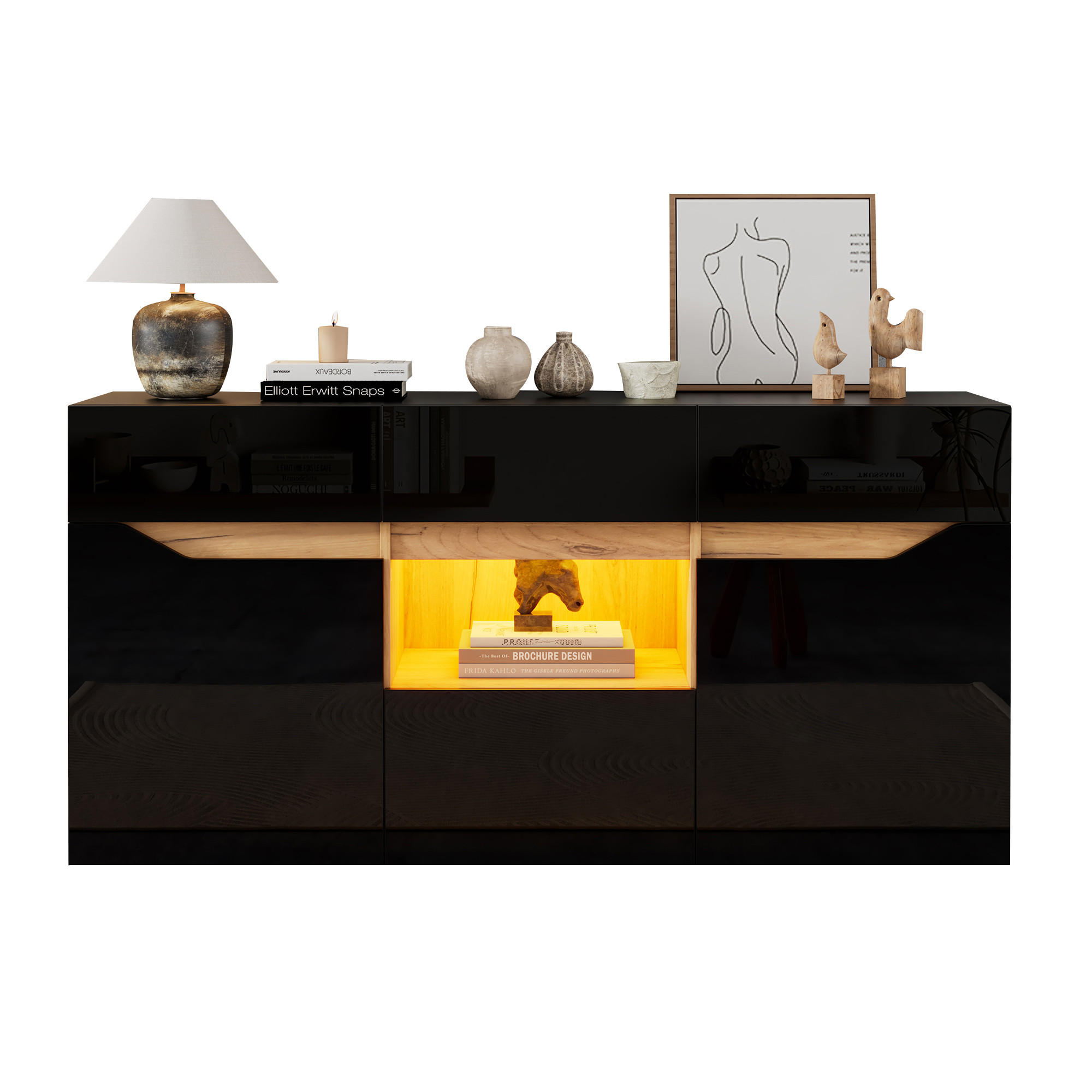 SIDEBOARD Schwarz Natur 140/40/70 cm - Schwarz, Holzwerkstoff (140/70/40cm) - PANGIVO