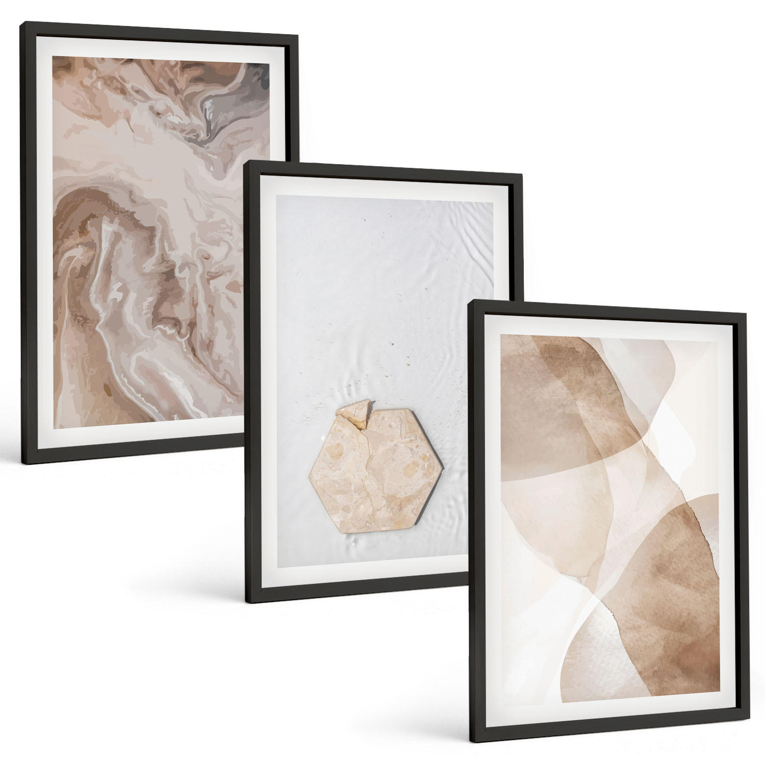 BILDER SET 3er Set - 40x60 cm Schwarzer Rahmen - Designerabstraktion der Natur - Schwarz, Kunststoff (40/60cm) - TULUP