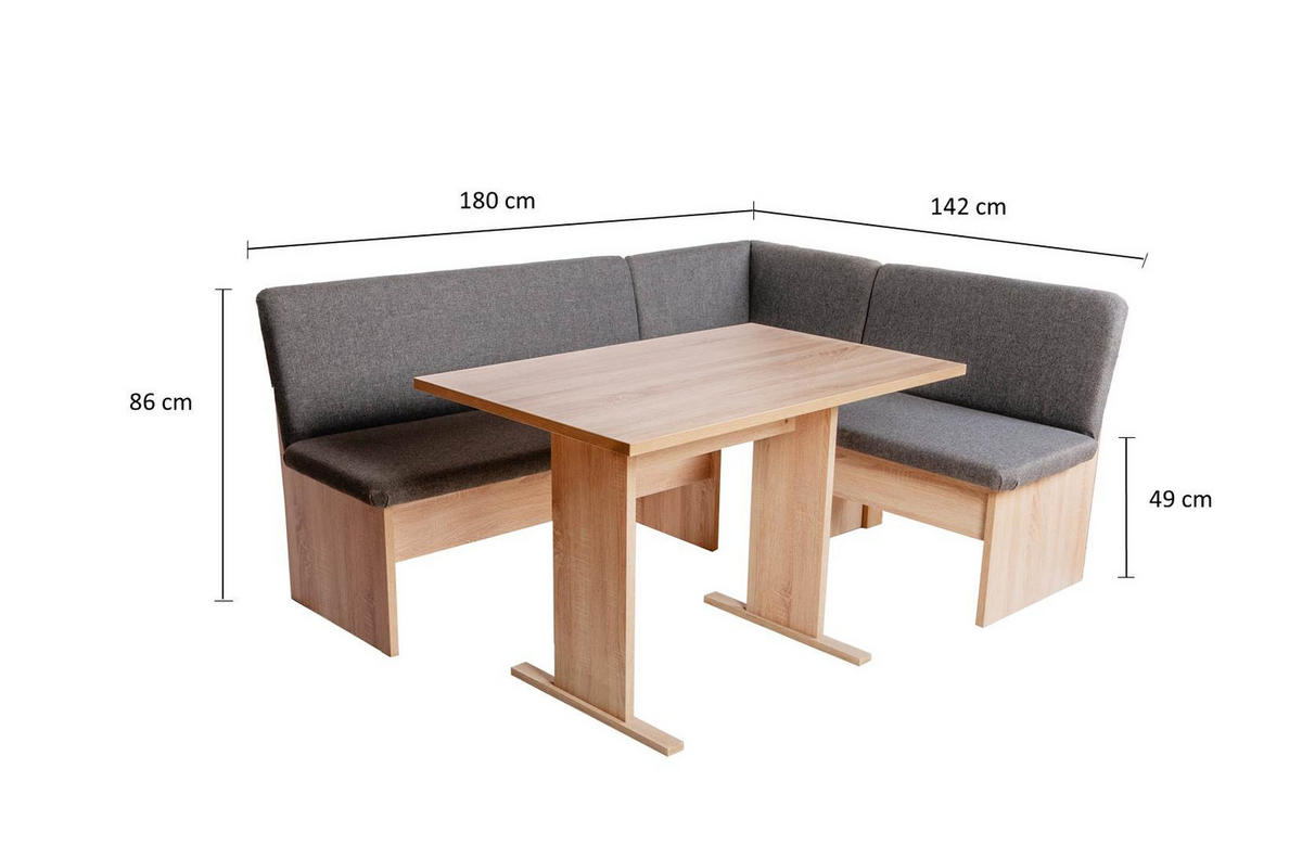 ECKBANKGRUPPE Die Vielseitige Tisch I - Eichefarben/Grau, Holzwerkstoff/Textil (145/86/185cm) - Kundler Home