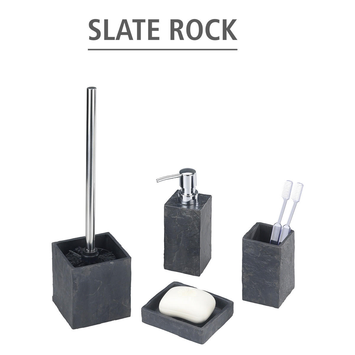 BÜRSTENBEHÄLTER Slate Rock 10/10/38 cm - Anthrazit, Kunststoff (10/38/10cm) - Wenko
