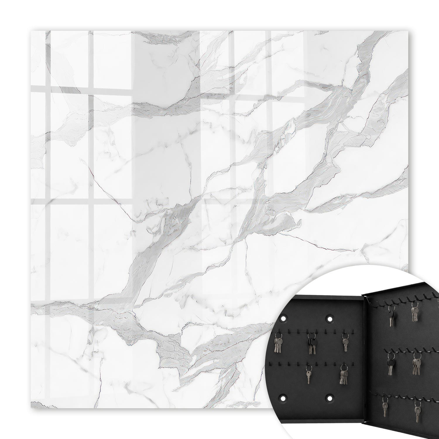 SCHLÜSSELBOX Schwarz 30x30 cm- Türöffnung nach rechts - Marmor-Eleganz - Weiß, Metall (30/30/5cm) - TULUP