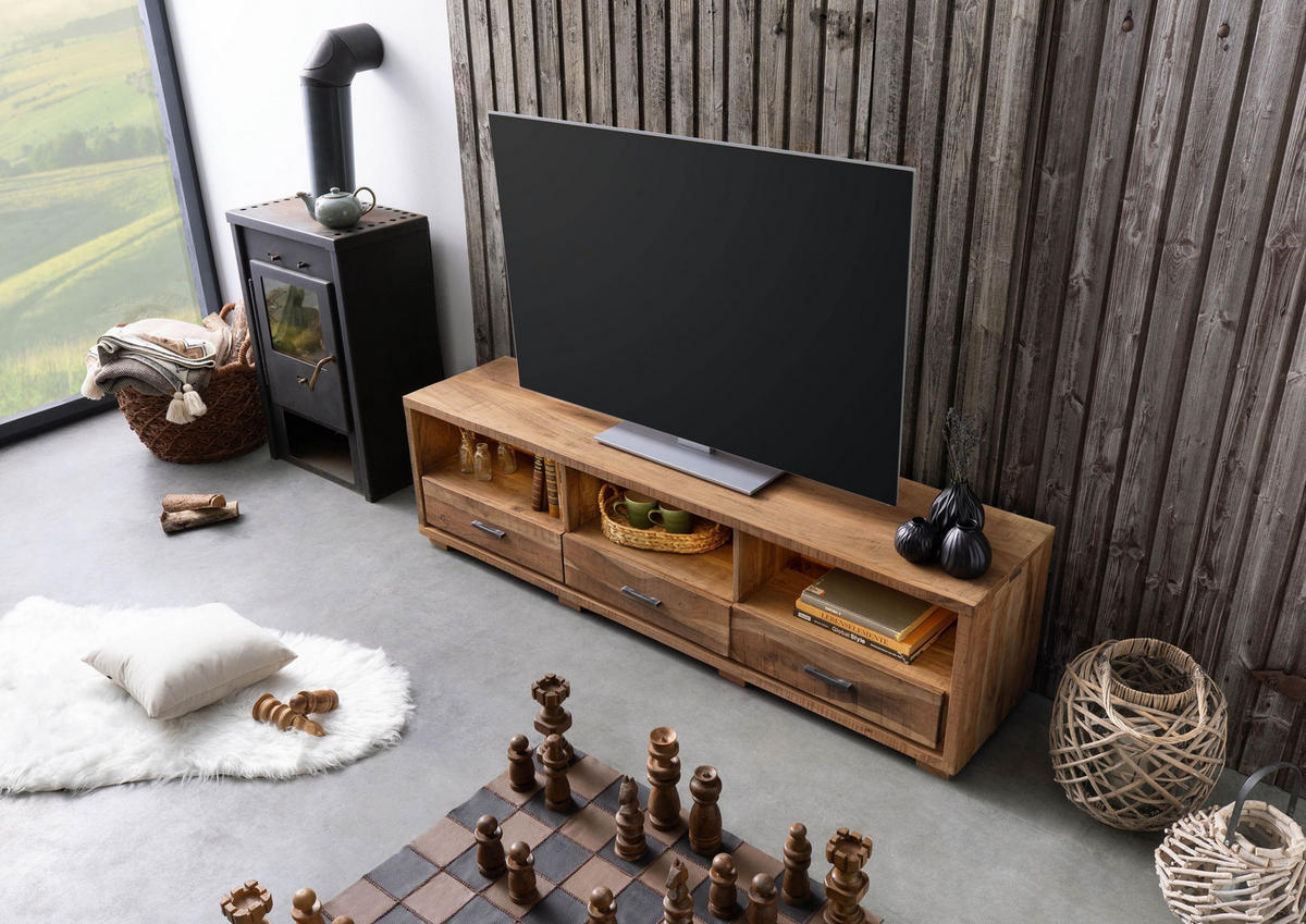 TV-BOARD Akazie 175x40x47 natur lackiert BARK #117 - Naturfarben, Holz (175/47/40cm) - Massivmoebel24