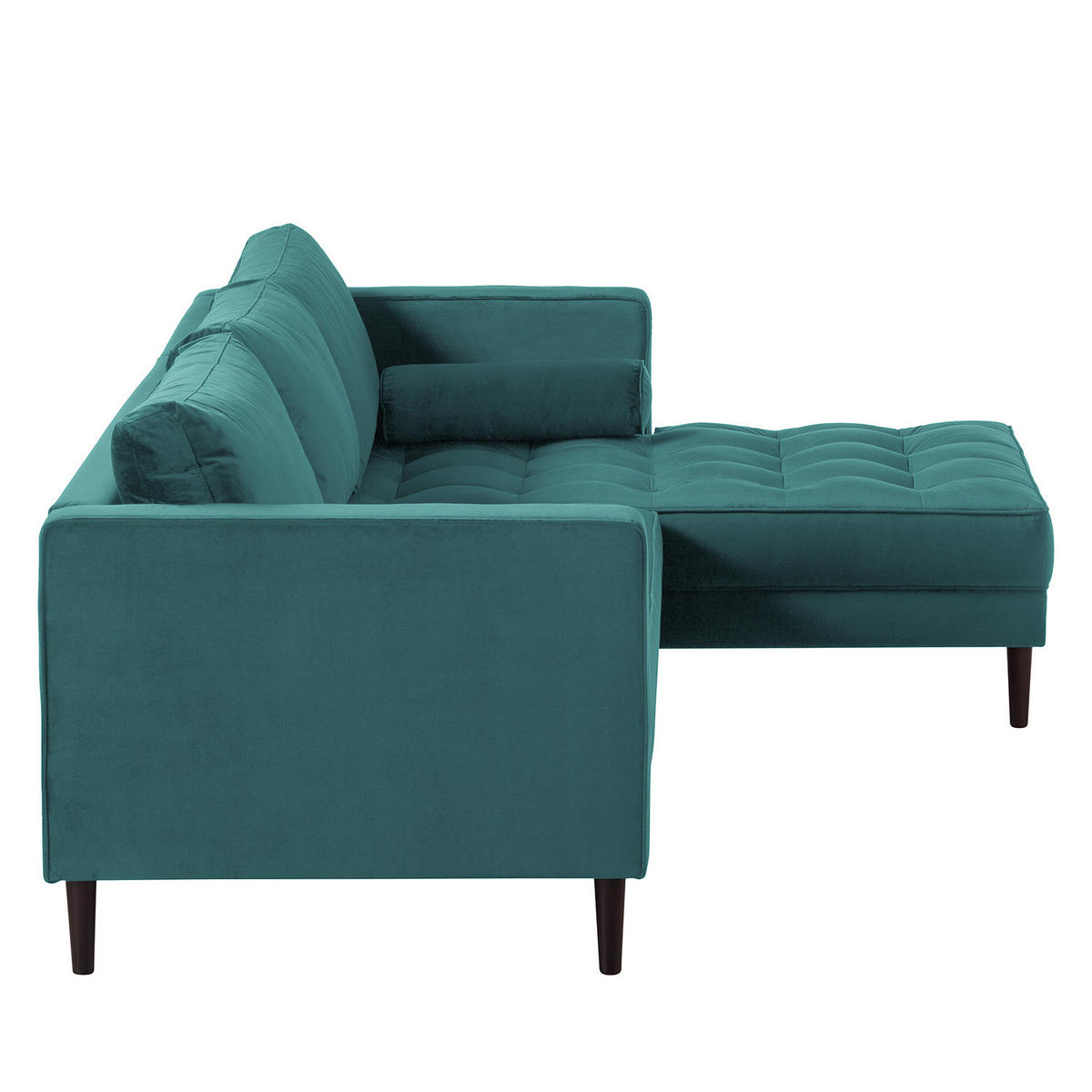 ECKSOFA - Samt - Dunkelbraun/Petrol, Birkenholz/Textil (201/155cm) - home24