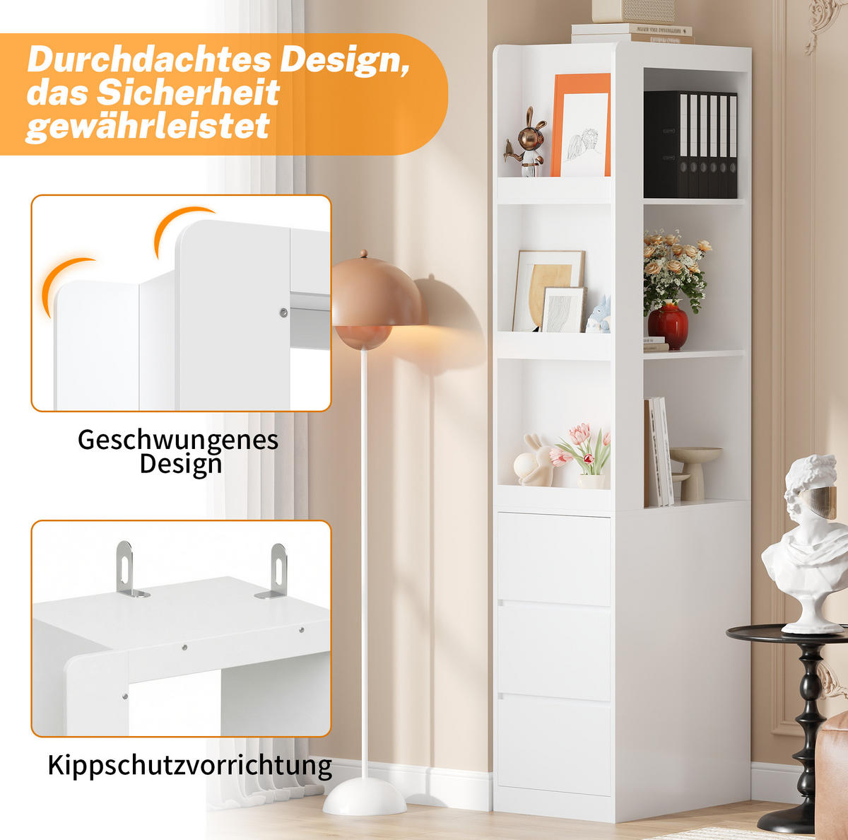 HIGHBOARD 60/200/40 cm Weiß aus Spanplatte mit 3 Schubladen - Weiß, Holzwerkstoff (40/200/60cm) - OKMYHOME