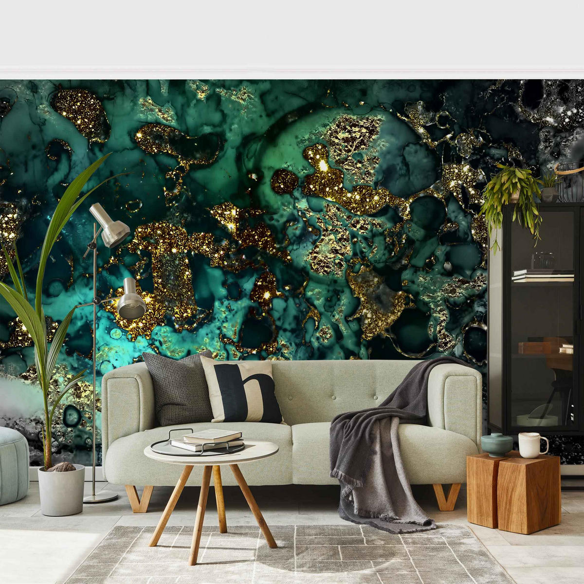 FOTOTAPETE Goldene Meeres-Inseln Abstrakt 384/255 cm - Schwarz, Papier (384/255cm) - Bilderwelten