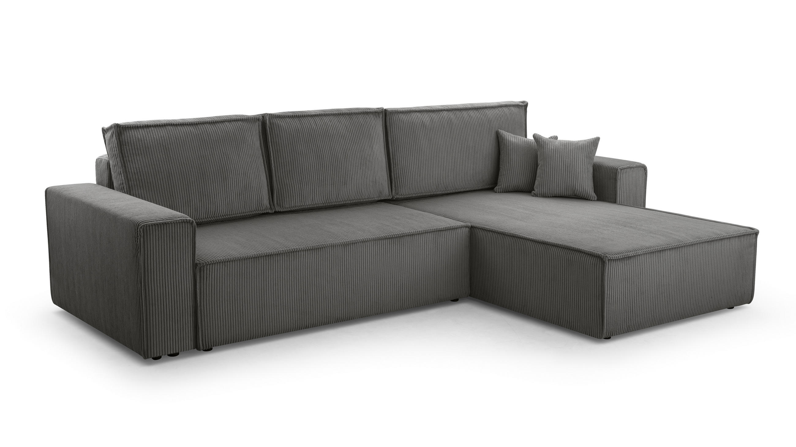 ECKSOFA L Form Cedria Grey 287/145/85 cm mit Schlaffunktion - Schwarz/Grau, Kunststoff/Textil (287/145cm) - AX Living