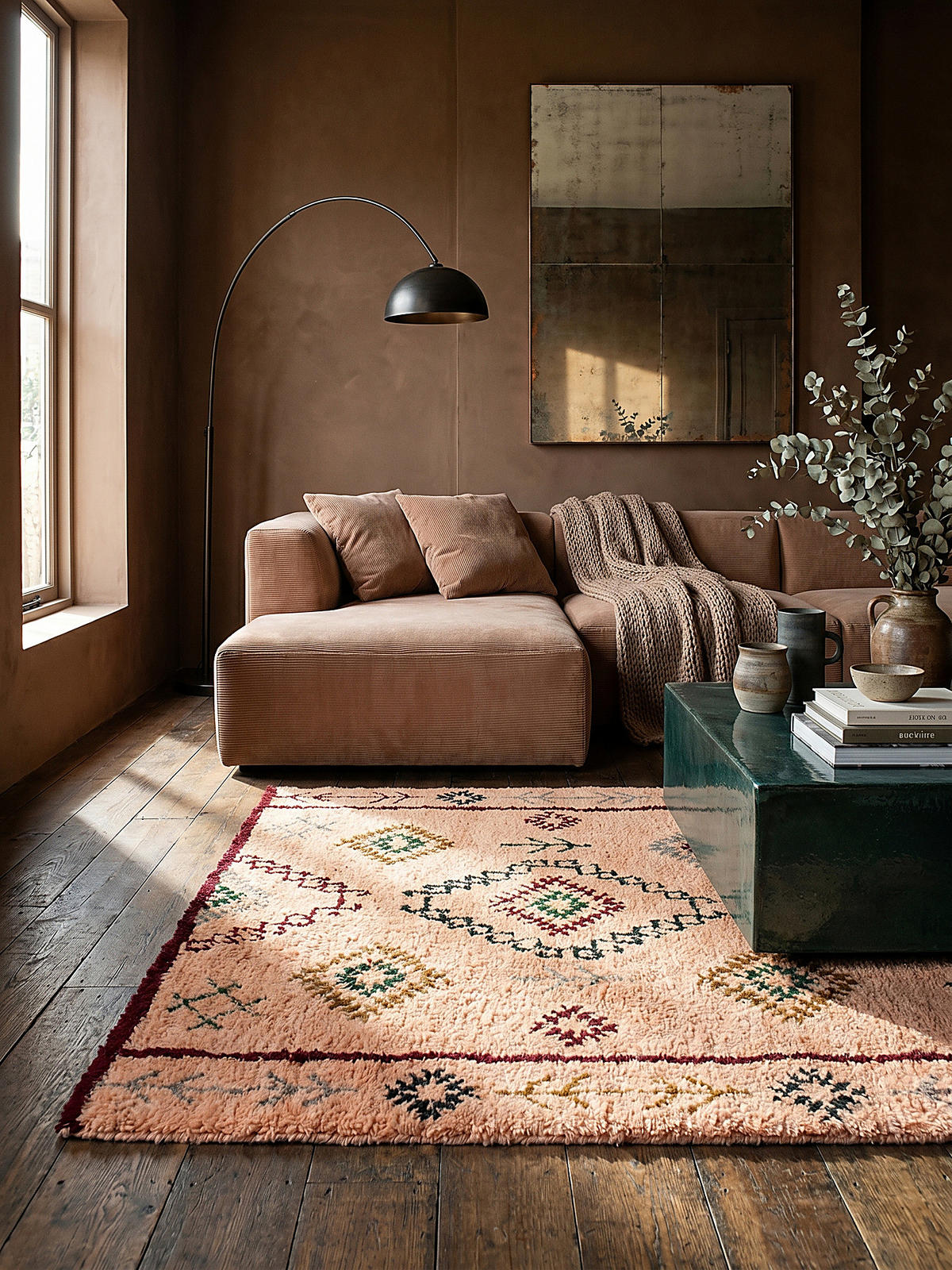 WOLLTEPPICH Hochflor Rauten, Ethno (Berber), Schlafzimmer Pfirsich Rechteckig 160x230 - Orange, Textil (160/230cm) - KADIMA DESIGN
