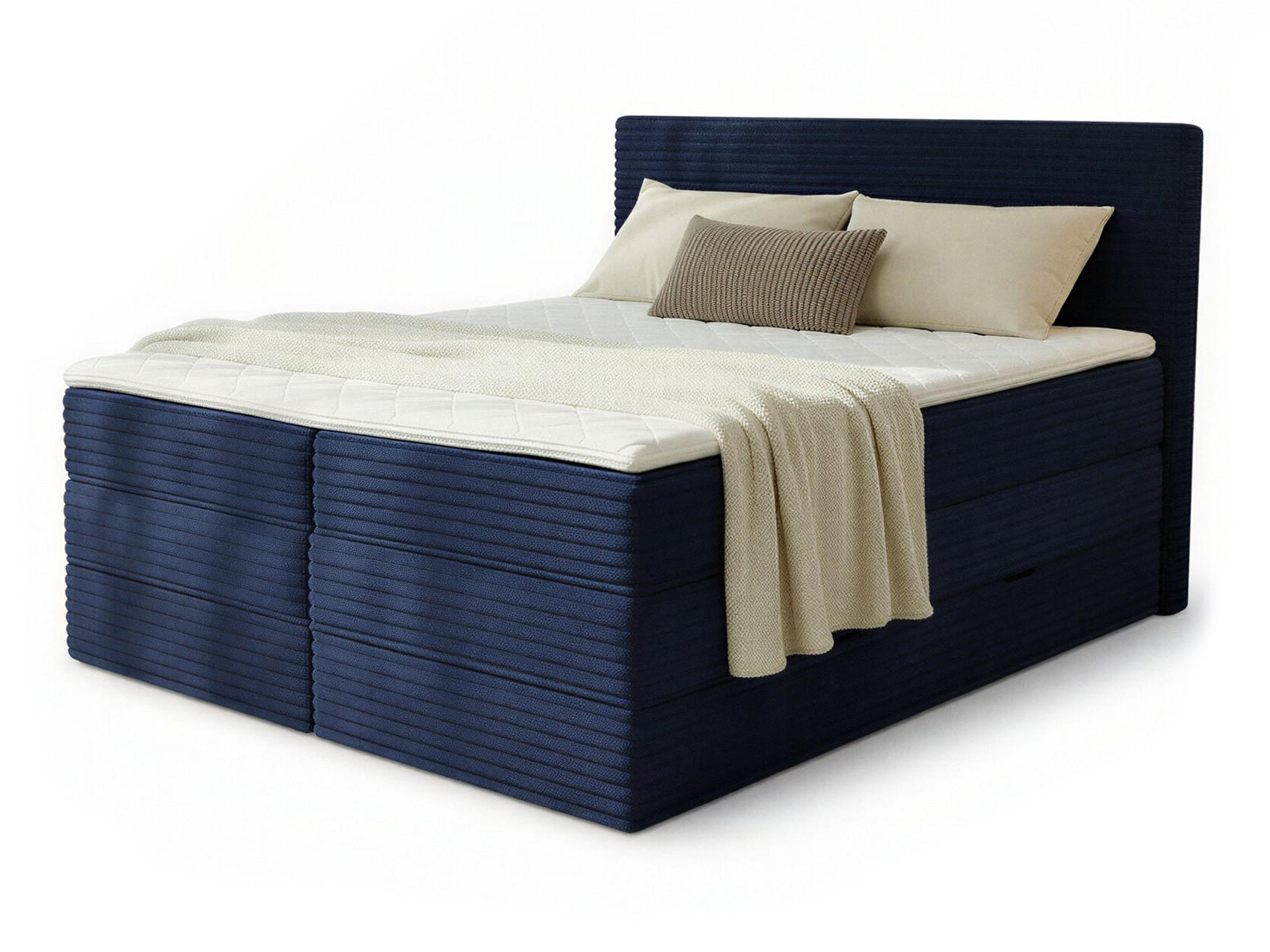 BOXSPRINGBETT Mollo Max - 160x200 - blau (Tilia 77, Cord) - Blau/Schwarz, Holz/Holzwerkstoff (160/200cm) - Sofnet