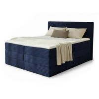 BOXSPRINGBETT Mollo Max - 160x200 - blau (Tilia 77, Cord) - Blau/Schwarz, Holz/Holzwerkstoff (160/200cm) - Sofnet