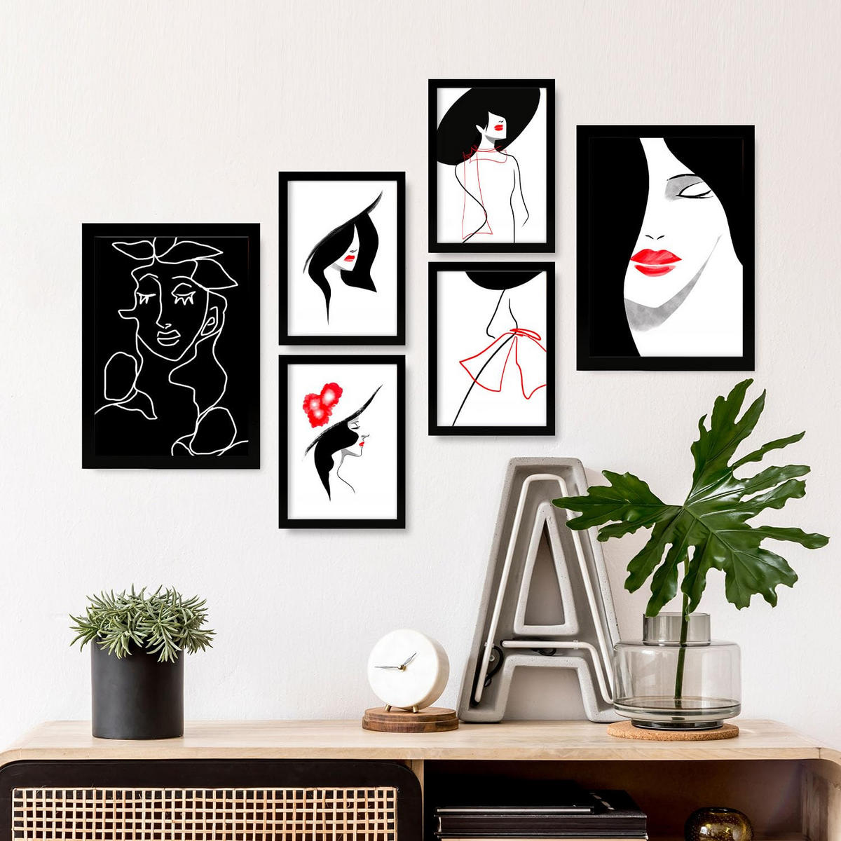 POSTER Set Mit 6 Stiftungs Schönheit In Weibliche Zusammenfassung Ästhetische Dekorative Gemälde Für Ihr Wohnzimmer Zuhause A3 & A4 Schwarzer Rahmen - Schwarz, Papier (29/3cm) - Nacnic