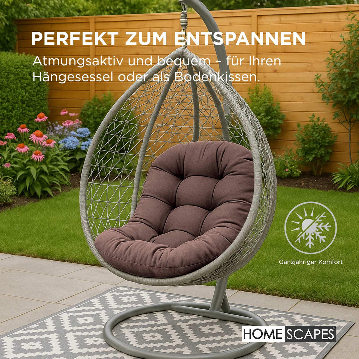 HÄNGESESSEL-KISSEN braun – halbrund, 80/120 cm - Braun, Textil (80/12/120cm) - Homescapes