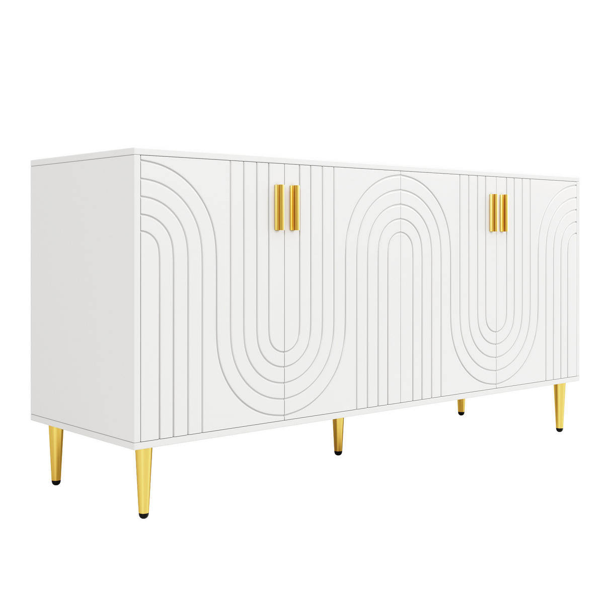 KOMODA, 152/40/75 cm, MDF biela, s 2 dvierkami a vlnitým dekorom - biela, kompozitné drevo (40/75/152cm) - BEAOK