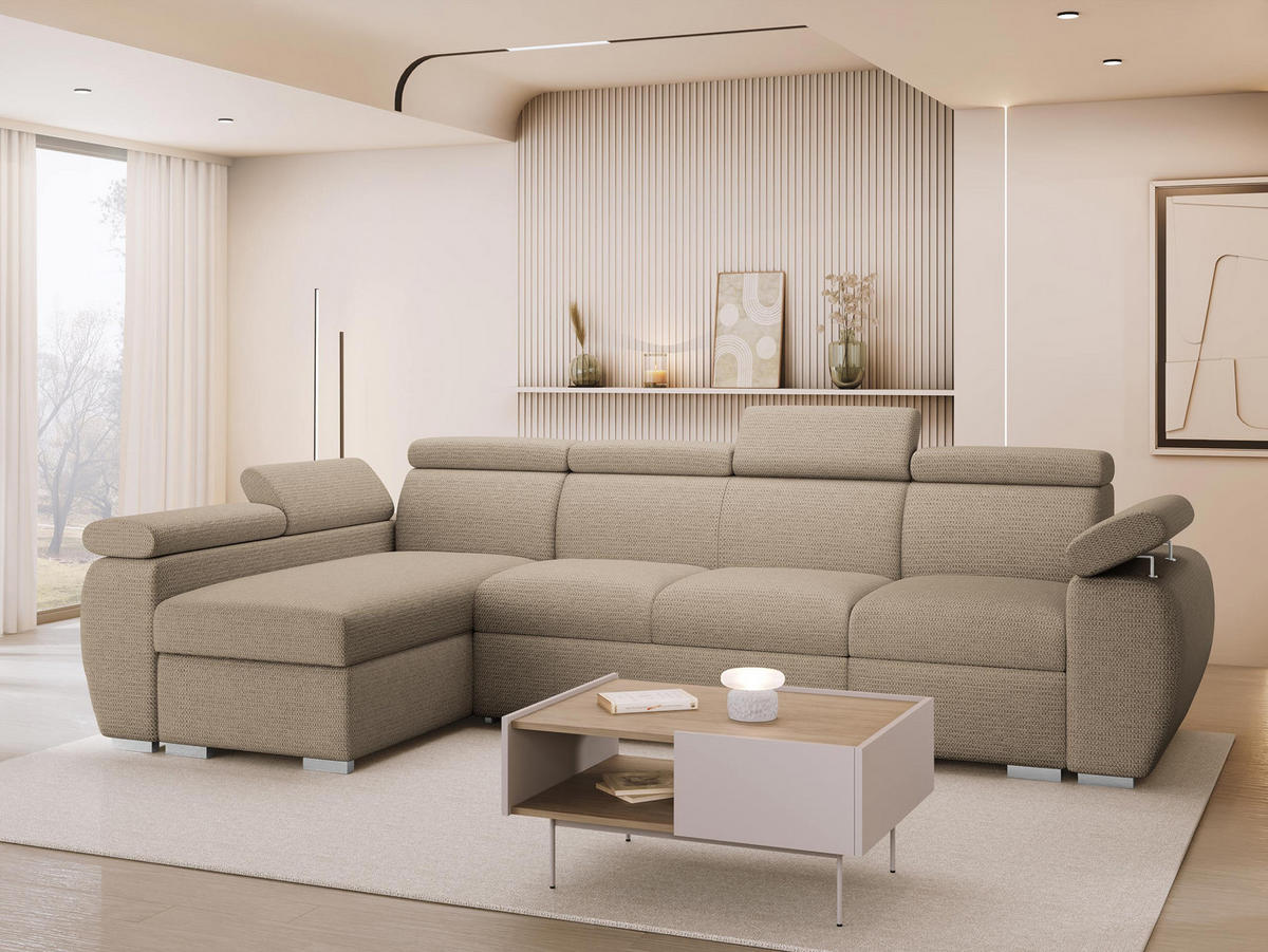 ECKSOFA Boston LCP, Seite: Links LCP+2R+1P(65) - Hellbraun/Silberfarben, Holz/Textil (320/170cm) - MIRJAN24