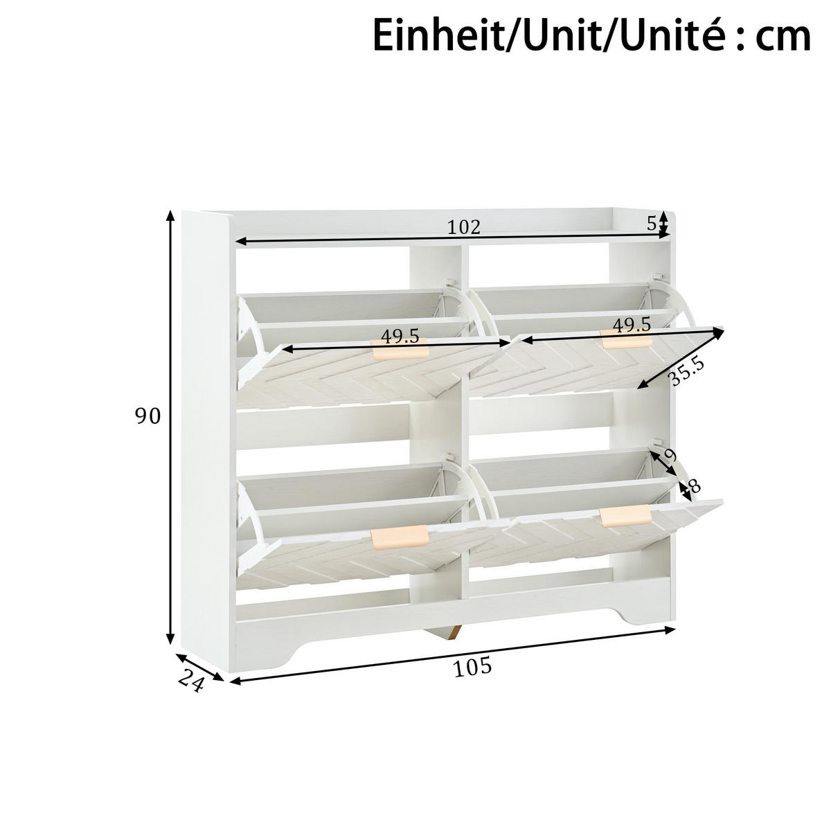 SCHUHSCHRANK aus MDF 105x24x90cm in Weiß mit 4 Klappfächern - Weiß, Holzwerkstoff (105/90/24cm) - Modfu