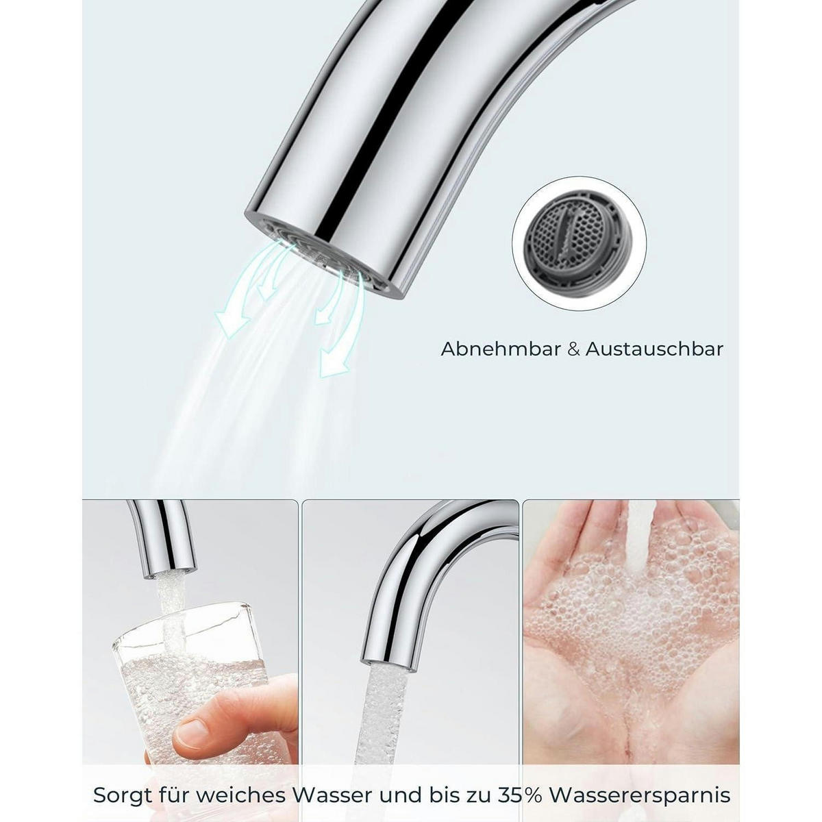 WASCHTISCHARMATUR Hoch 360° drehbar polierter Chrom - Silberfarben, Metall (6.9/12.7/25cm)