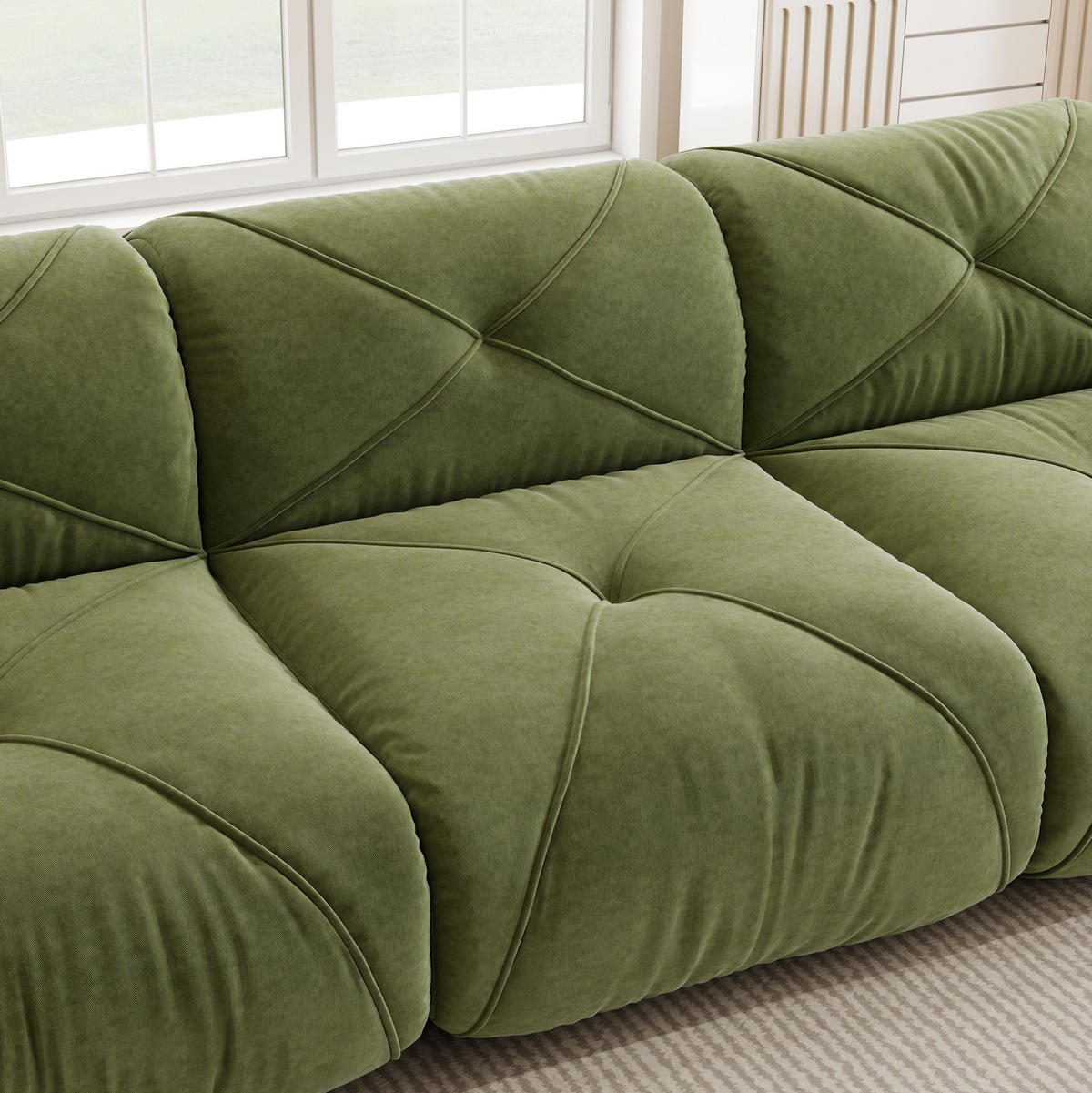 MODULSOFA U-Form 4-Sitzer mit 2 Hockern Chenille Grün - Grün, Kunststoff (171/76/358.1cm) - Meubliv