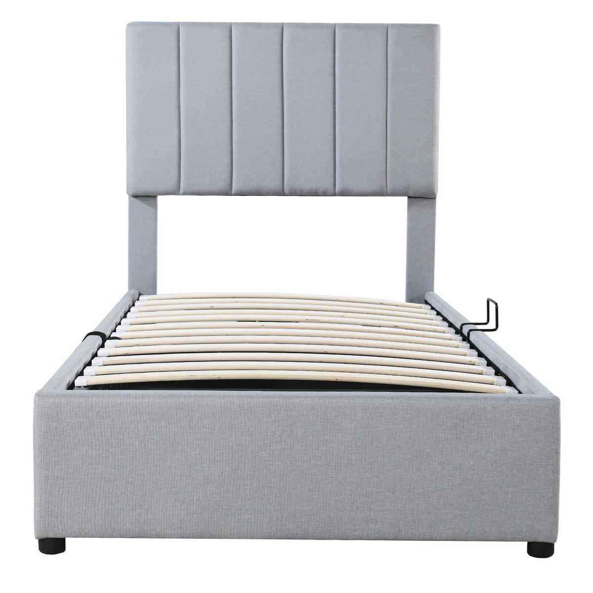 TAPECIRANI dječji krevet 90/200 cm sivi od lana s hidrauličnim spremištem - siva, tekstil (90/200cm) - OKWISH