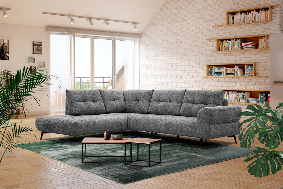 ECKSOFA SALVINI 5-Sitzer, dunkelgrau - Dunkelgrau/Schwarz, Holzwerkstoff/Textil (158/292cm) - Courtois Laville